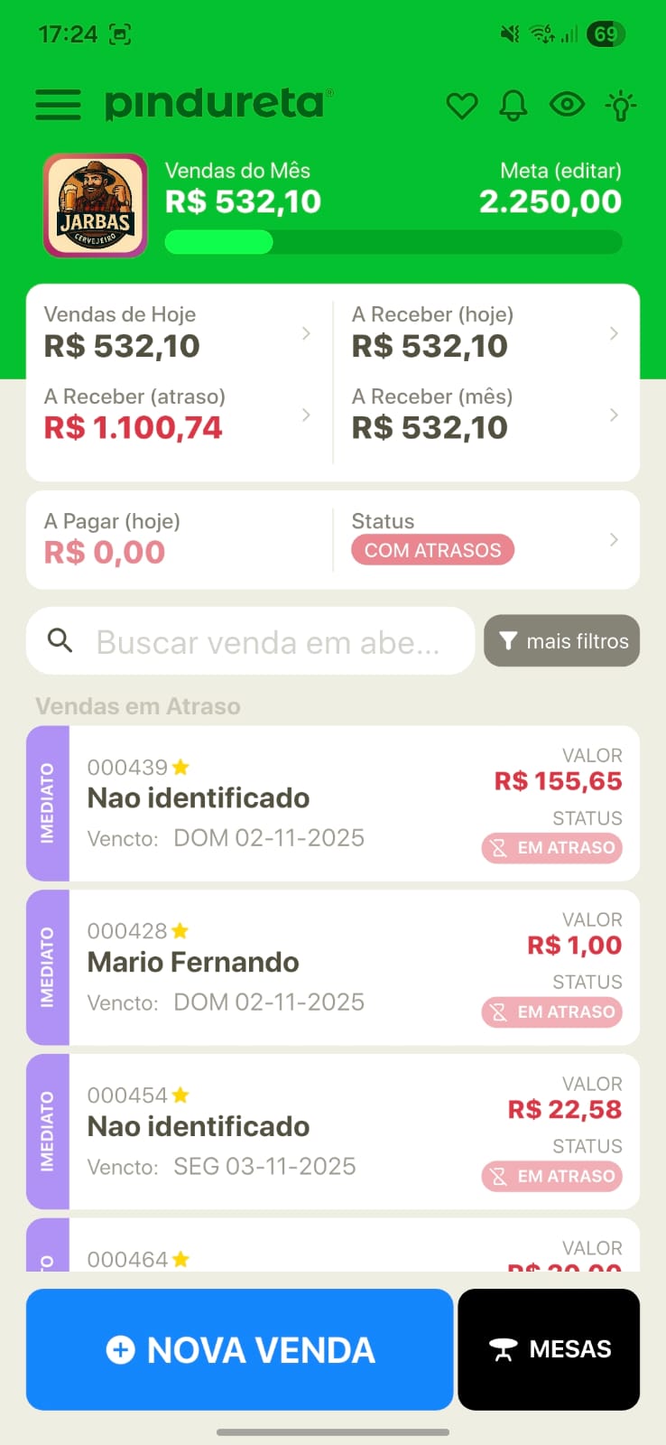 Tela do aplicativo Pindureta