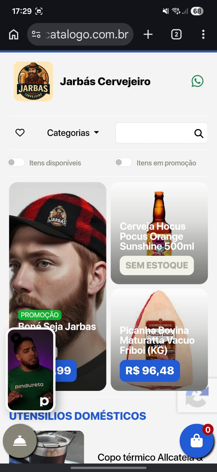 Catálogo de vendas da loja online Pindureta